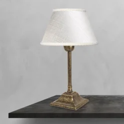 Tischleuchte E14 Messing Stoff 29 cm in Bronze Antik Weiß