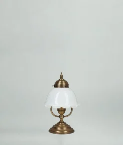 Tischleuchte Floral Echt-Messing Glas Blüte E27 27 cm