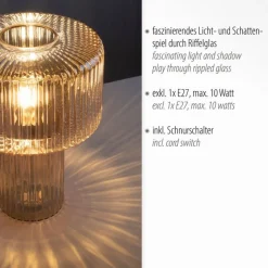 Tischleuchte Glas in Bernstein E27 35 cm Pilz Retro