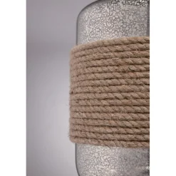 Tischleuchte Glas Leinen Klassisch 83cm in Silber Beige