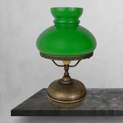 Tischleuchte Glas Messing H: 36,5 cm E27 in Bronze Antik Grün