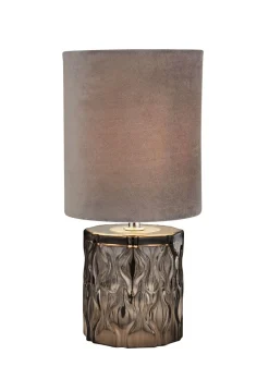 Tischleuchte Glas Stoff 28 cm klein Grau E27 Modern