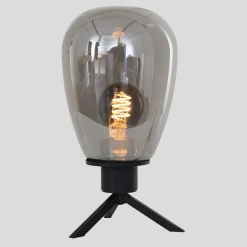 Tischleuchte Glasschirm in Rauchgrau E27 28 cm stilvoll