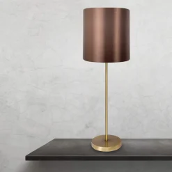 Tischleuchte groß 68,5 cm hoch Messing Stoff E27 NICOLE