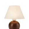 Tischleuchte Holz Stoff rund H:24cm wohnlich E27