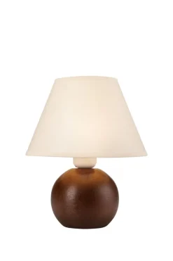 Tischleuchte Holz Stoff rund H:24cm wohnlich E27