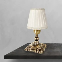 Tischleuchte in Bronze hell Weiß E14 20,5 cm Messing Stoff