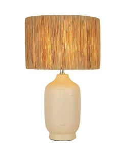 Tischleuchte Keramik Bast Creme Natur E27 48 cm Boho
