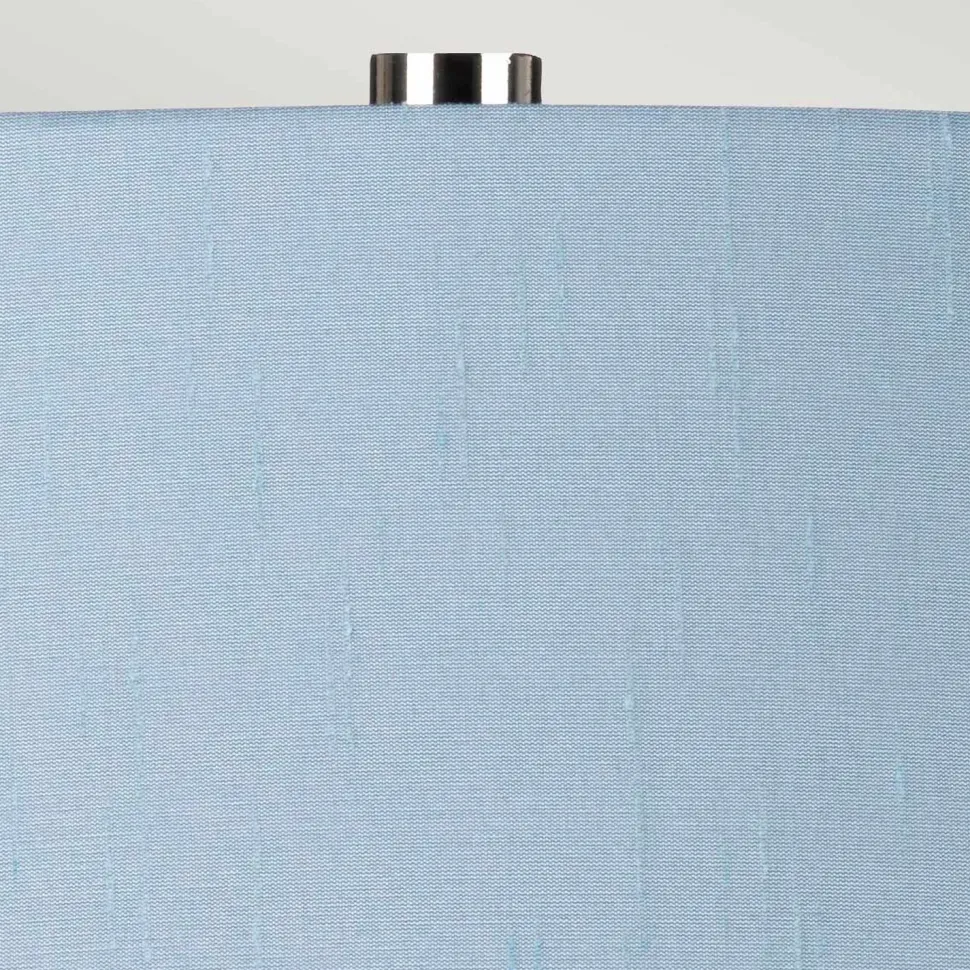 Tischleuchte Keramik Stoff E27 64 cm hoch Weiß Blau