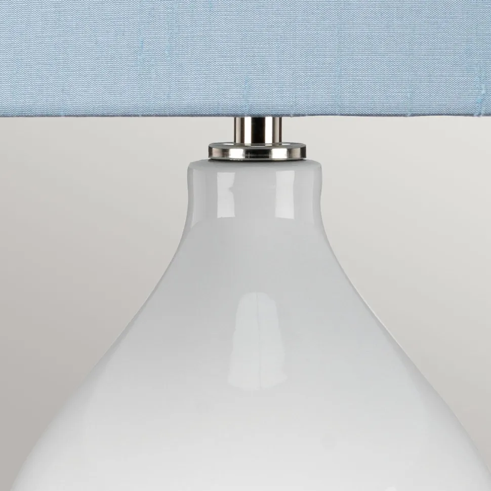 Tischleuchte Keramik Stoff E27 64 cm hoch Weiß Blau