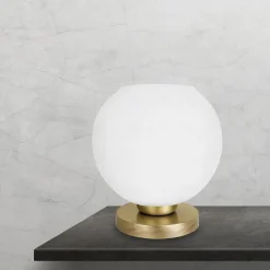 Tischleuchte Kugel E27 H: 26,5 cm Glas Messing in Weiß Bronze