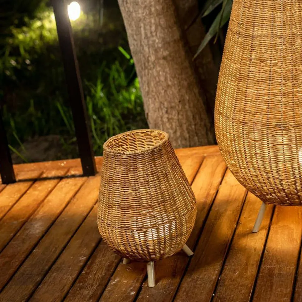 Tischleuchte LED kabellos Rattan Akku IP54 H: 32,5 cm dimmbar