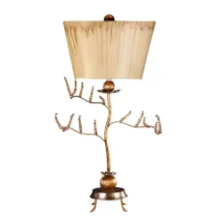 Tischleuchte Metall Stoff in Silber Creme 91cm kunstvoll