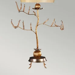 Tischleuchte Metall Stoff in Silber Creme 91cm kunstvoll