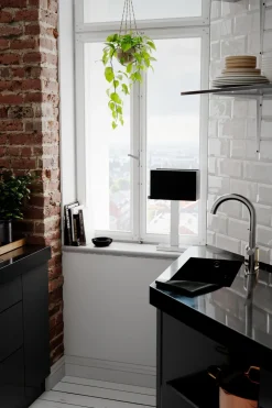 Tischleuchte Metall Stoff 47 cm Chrom Schwarz E27 eckig