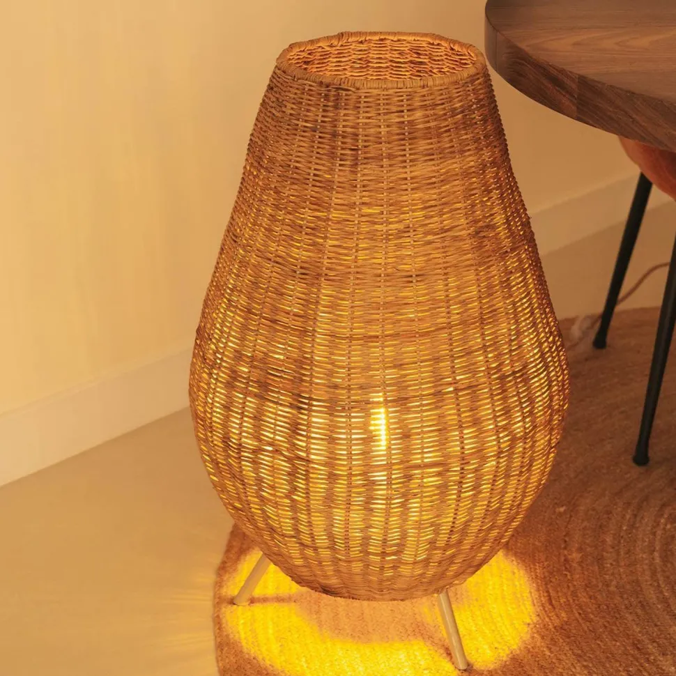 Tischleuchte Rattan 72 cm Dreibein Kabel Stecker E27