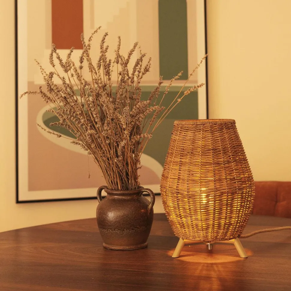 Tischleuchte Rattan H: 32,5 cm Dreibein Natur E27 FULDE