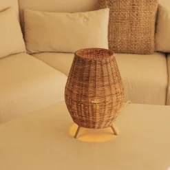 Tischleuchte Rattan H: 32,5 cm Dreibein Natur E27 FULDE