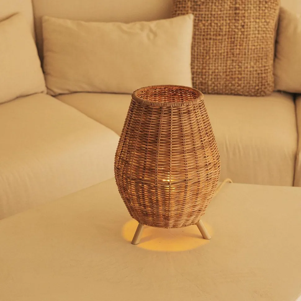 Tischleuchte Rattan H: 32,5 cm Dreibein Natur E27 FULDE