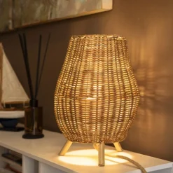 Tischleuchte Rattan H: 32,5 cm Dreibein Natur E27 FULDE