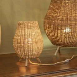 Tischleuchte Rattan H: 32,5 cm Dreibein Natur E27 FULDE