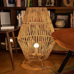 Tischleuchte Rattan H: 72 cm E27 groß Dreibein Boho