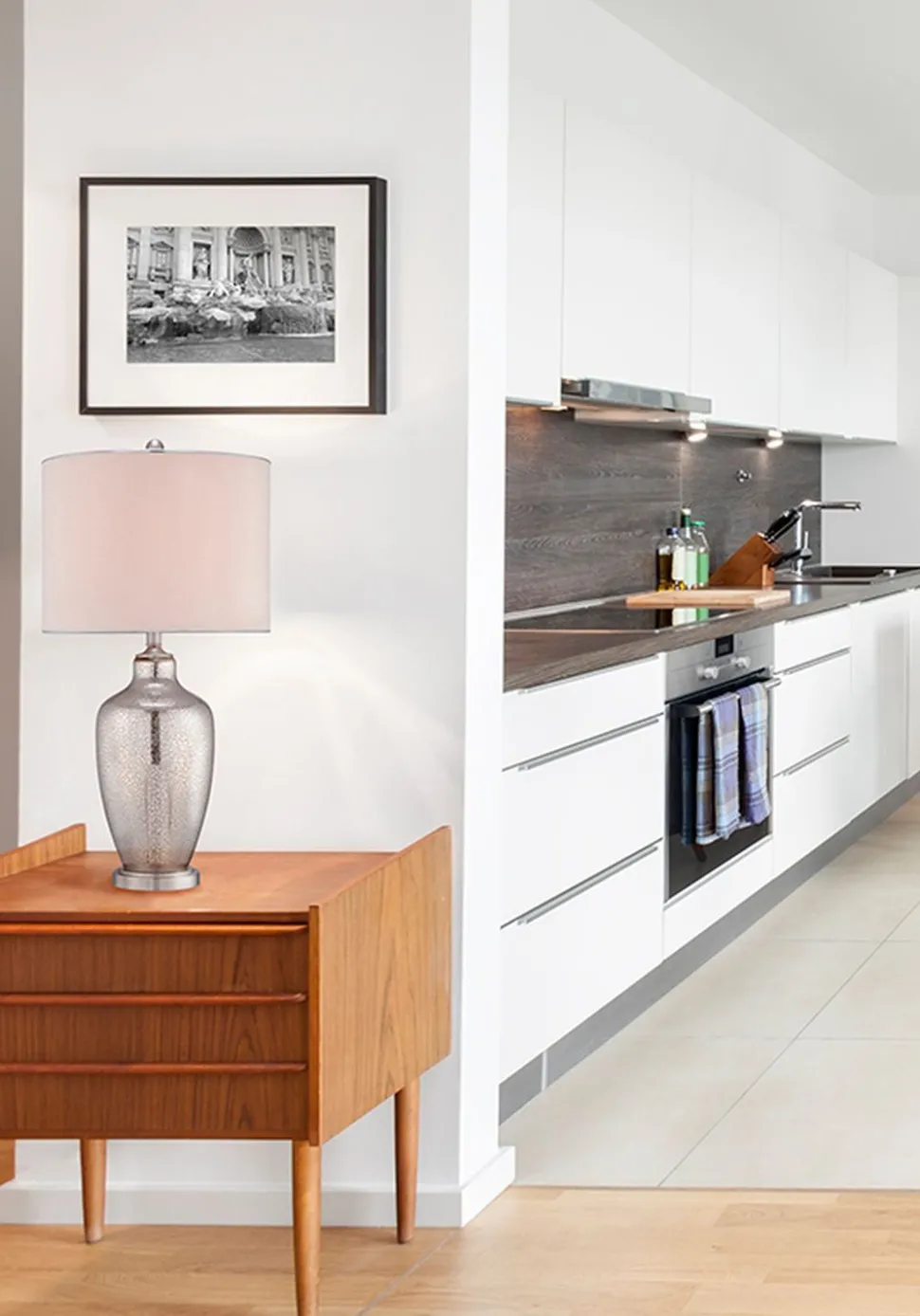 Tischleuchte SASAR Creme Silber H:75cm Ø38cm Lampe