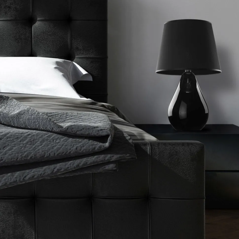 Tischleuchte Schwarz Glas Stoff 67 cm hoch Modern E27