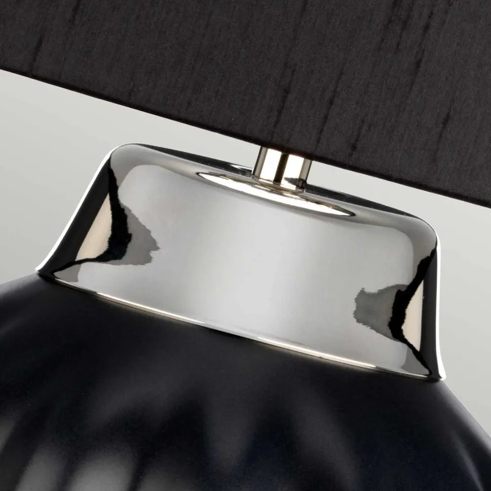 Tischleuchte Schwarz Silber 56,2 cm hoch E27 Keramik Stoff