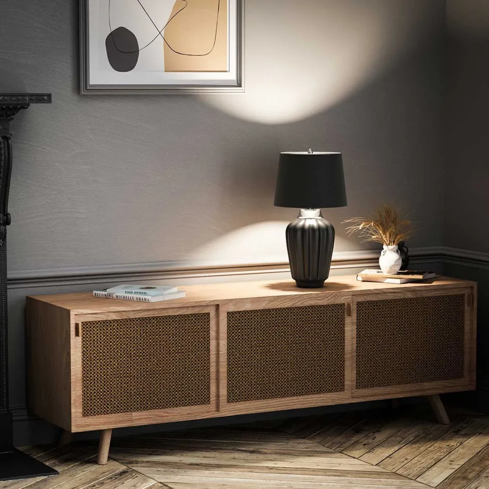 Tischleuchte Schwarz Silber 56,2 cm hoch E27 Keramik Stoff