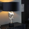 Tischleuchte Silber Schwarz Totenkopf E27 Metall Stoff