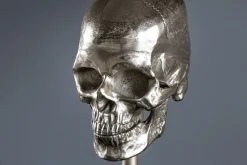 Tischleuchte Silber Schwarz Totenkopf E27 Metall Stoff