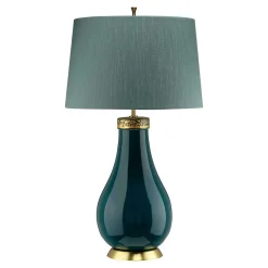 Tischleuchte Stoff Keramik E27 73,5 cm hoch Grün Blau