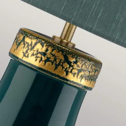 Tischleuchte Stoff Keramik E27 73,5 cm hoch Grün Blau