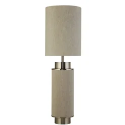 Tischleuchte Stoff Metall 72 cm hoch Grau-Beige Nickel E27