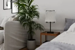 Tischleuchte Stoff Metall 50 cm Schwarz Weiß E27