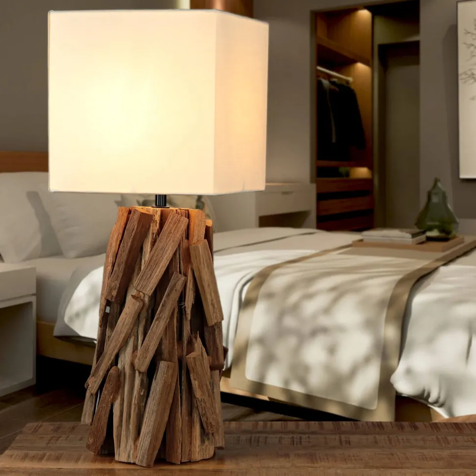 Tischleuchte Treibholz Stoff 53 cm Nachtisch Wohnzimmer