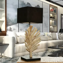 Tischleuchte Treibholz Stoff 69 cm E27 Handarbeit SAWATH