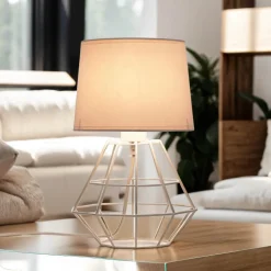 Tischleuchte Weiß 34 cm E27 Stoff Metall