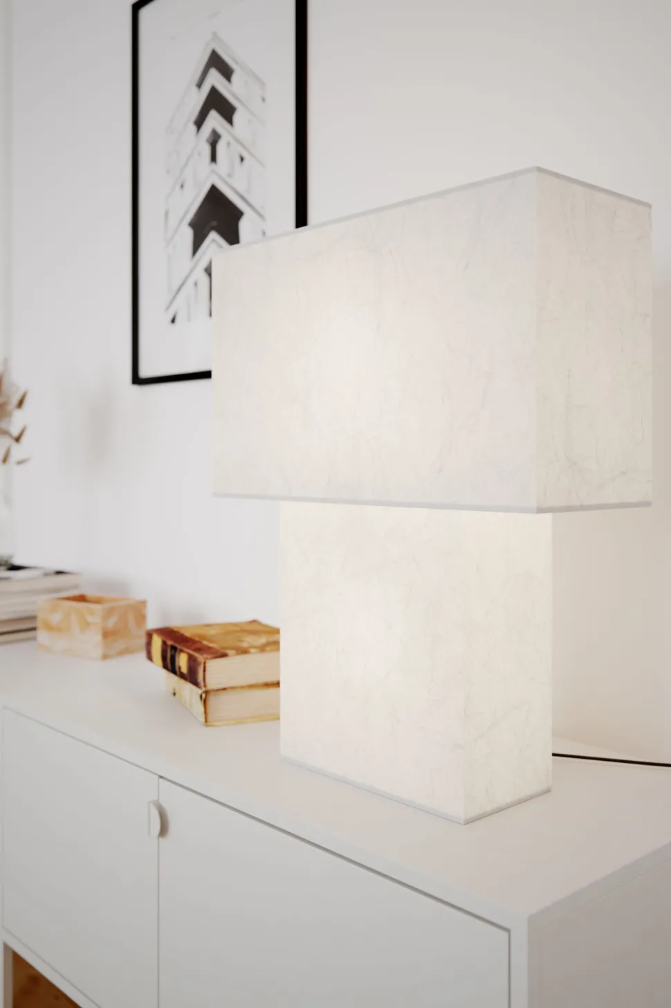 Tischleuchte Weiß Papier Metall 40 cm hoch 2x E27