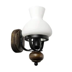 Urige Wandlampe Holz Glas E27 Landhaus Stil