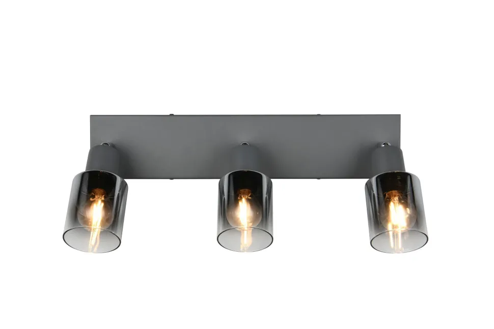 Verstellbarer Deckenspot Rauchglas Metall E14 3-flammig