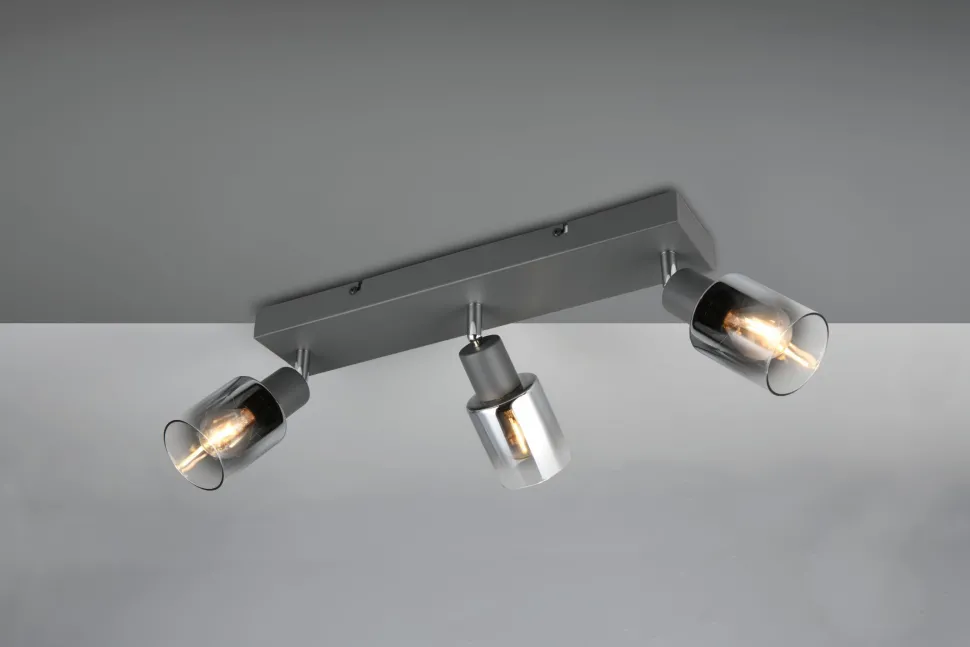 Verstellbarer Deckenspot Rauchglas Metall E14 3-flammig