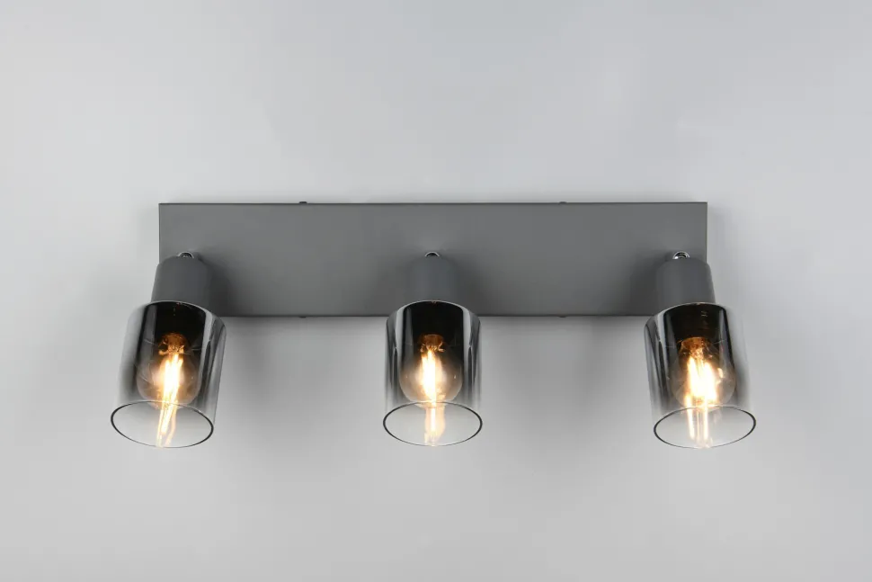 Verstellbarer Deckenspot Rauchglas Metall E14 3-flammig