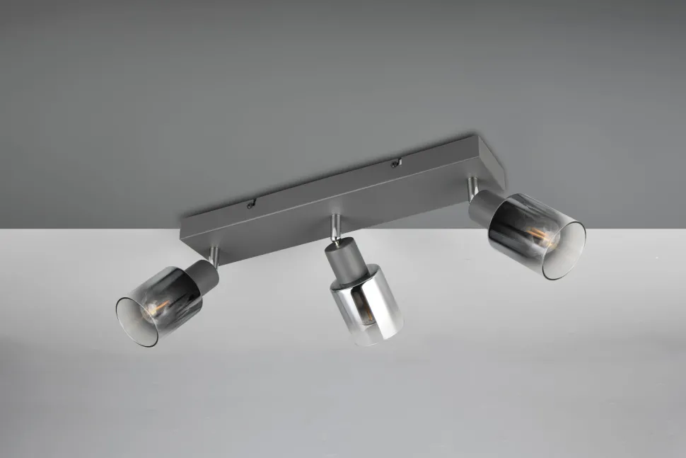 Verstellbarer Deckenspot Rauchglas Metall E14 3-flammig