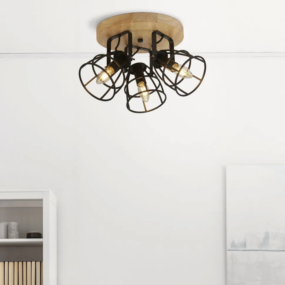 Verstellbarer Deckenspot Holz Metall Ø38 cm 3-flammig