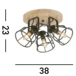 Verstellbarer Deckenspot Holz Metall Ø38 cm 3-flammig