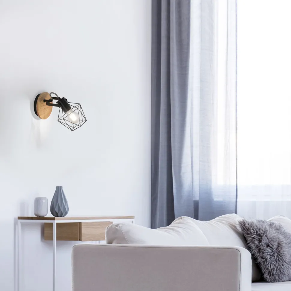 Verstellbarer Wandspot Holz Metall Schwarz E27 Vintage