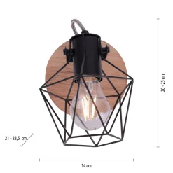 Verstellbarer Wandspot Holz Metall Schwarz E27 Vintage