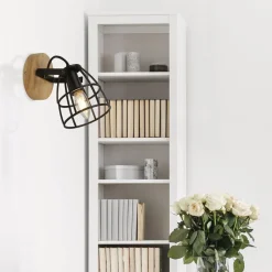 Verstellbarer Wandstrahler Holz Metall E14 Drahtschirm